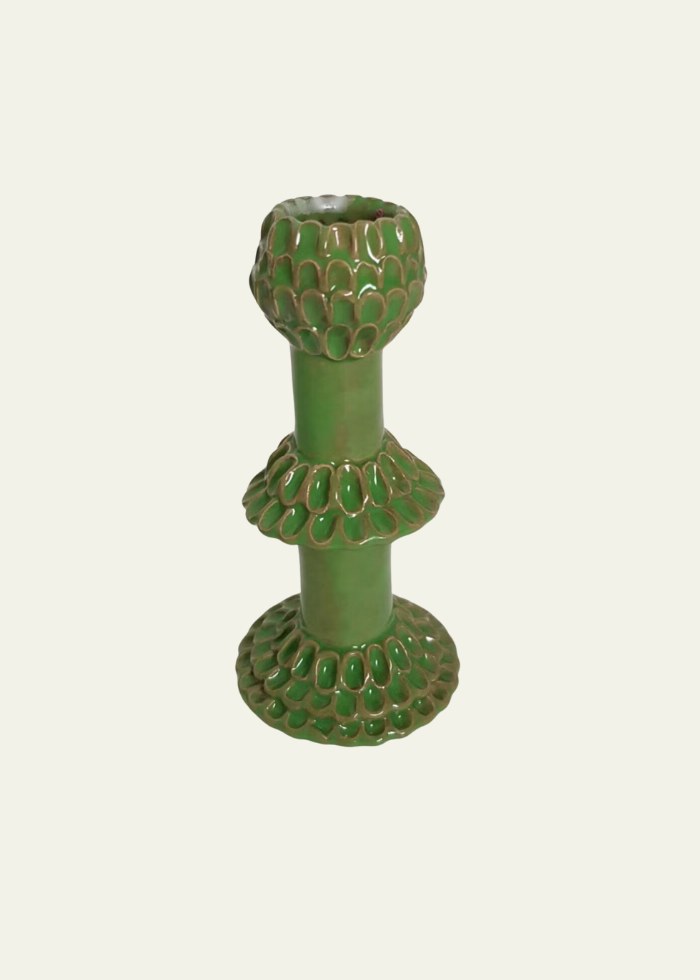 Green Shoots Ceramic Candlestick by Lorraine robbins