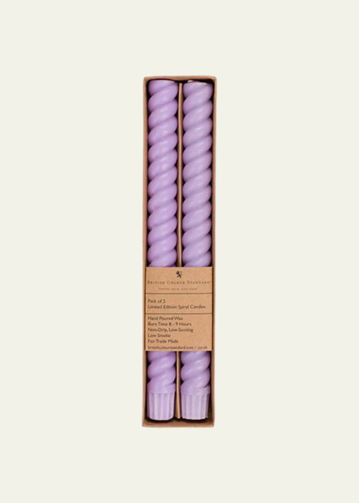 Verbena Mauve Spiral Dinner Candles, 2 Per Pack