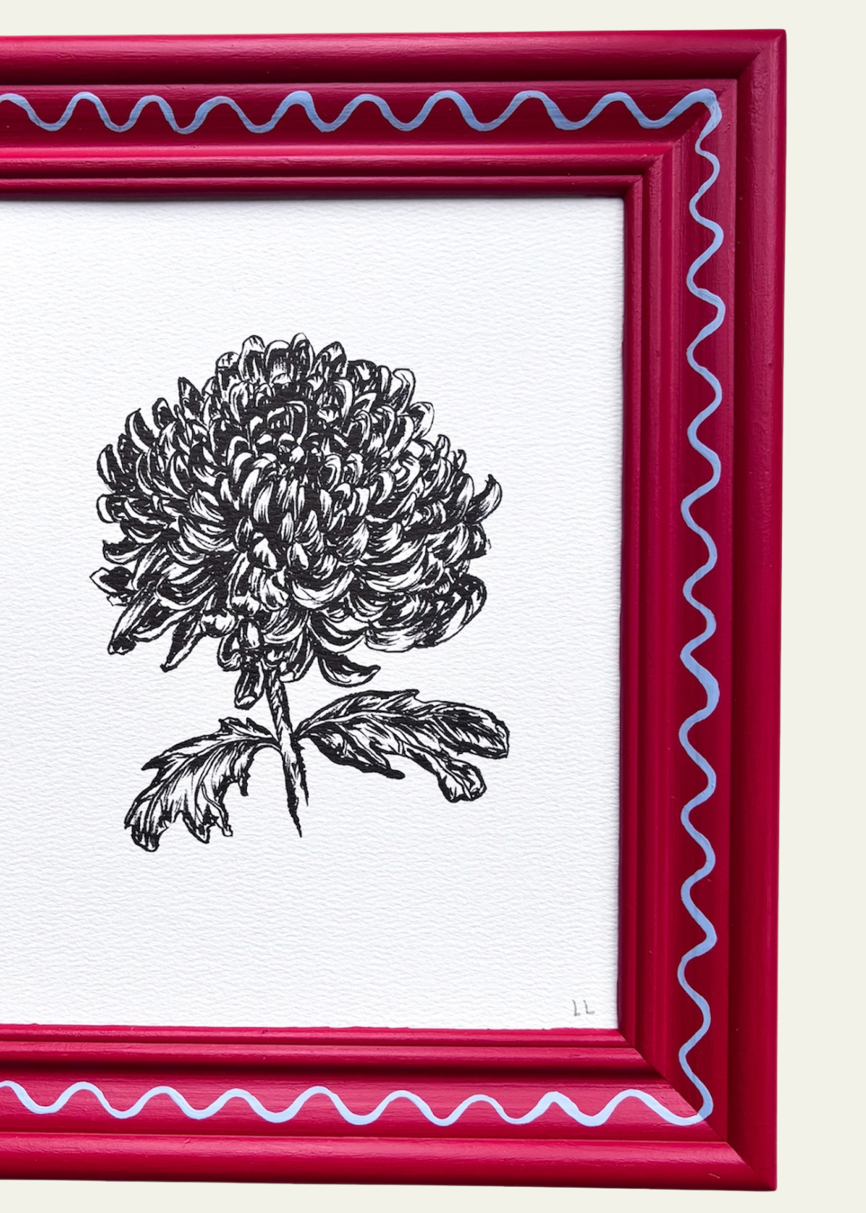 Red &amp; Blue Wiggle Chrysanthemum Original Artwork by Ley Lines