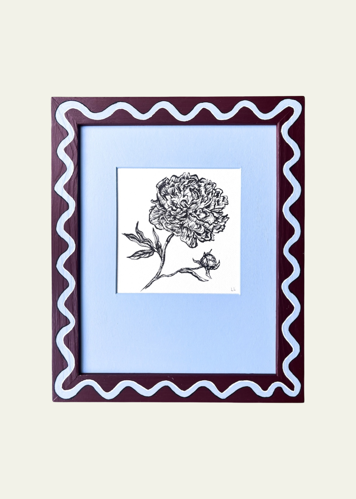 Burgundy &amp; Blue Peony Original Artwork by Ley Lines