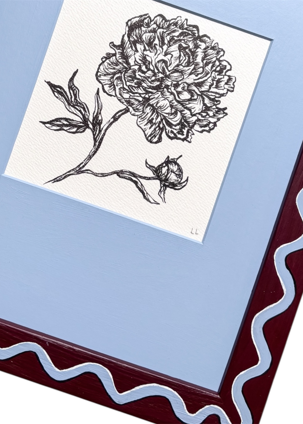 Burgundy &amp; Blue Peony Original Artwork by Ley Lines