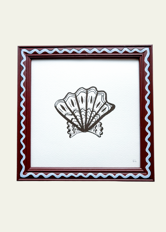 "Scallop in Burgundy Frame" Original Artwork by Ley Lines