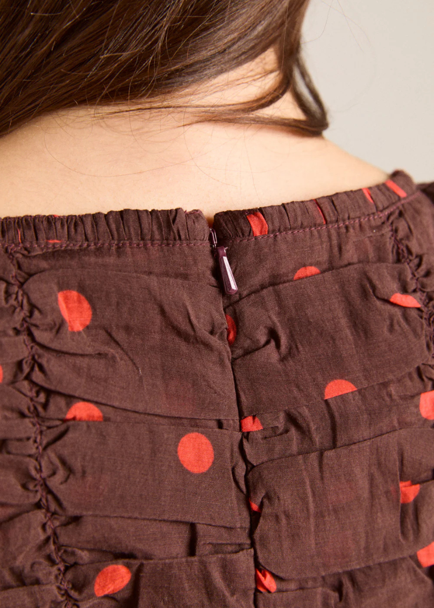 Damson Madder Cynthia Sheer Midi Dress - Burgundy Spot