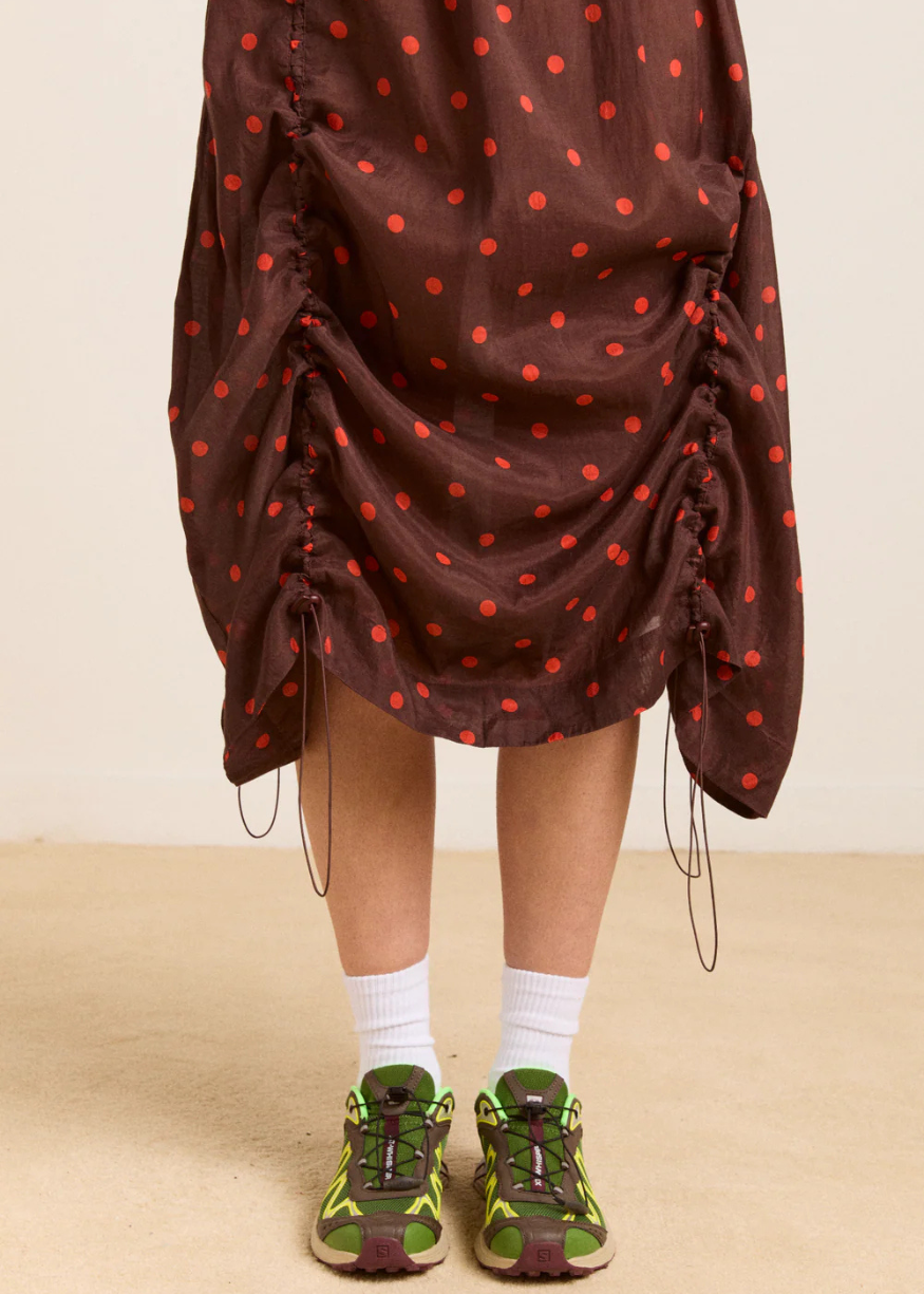 Damson Madder Cynthia Sheer Midi Dress - Burgundy Spot