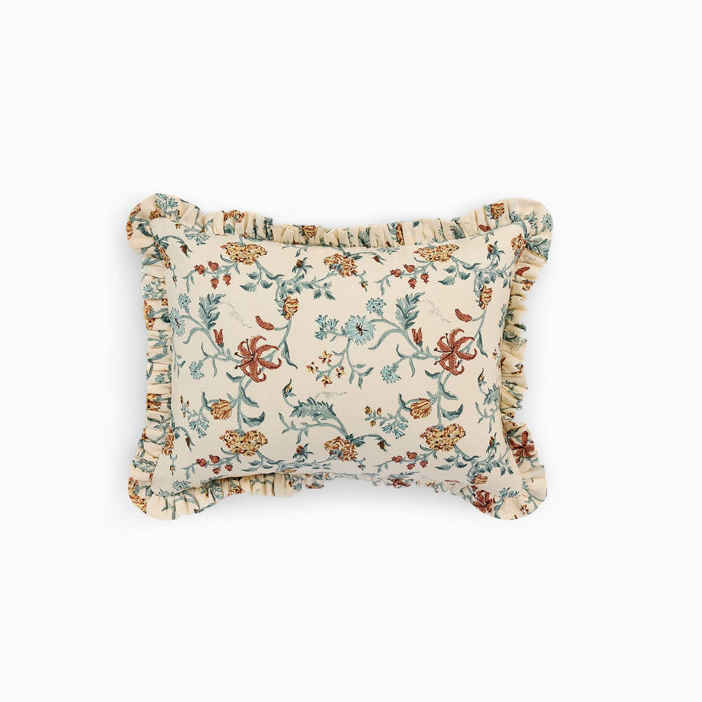 Block Printed Ruffled Cushion Cover - Mustard Vana