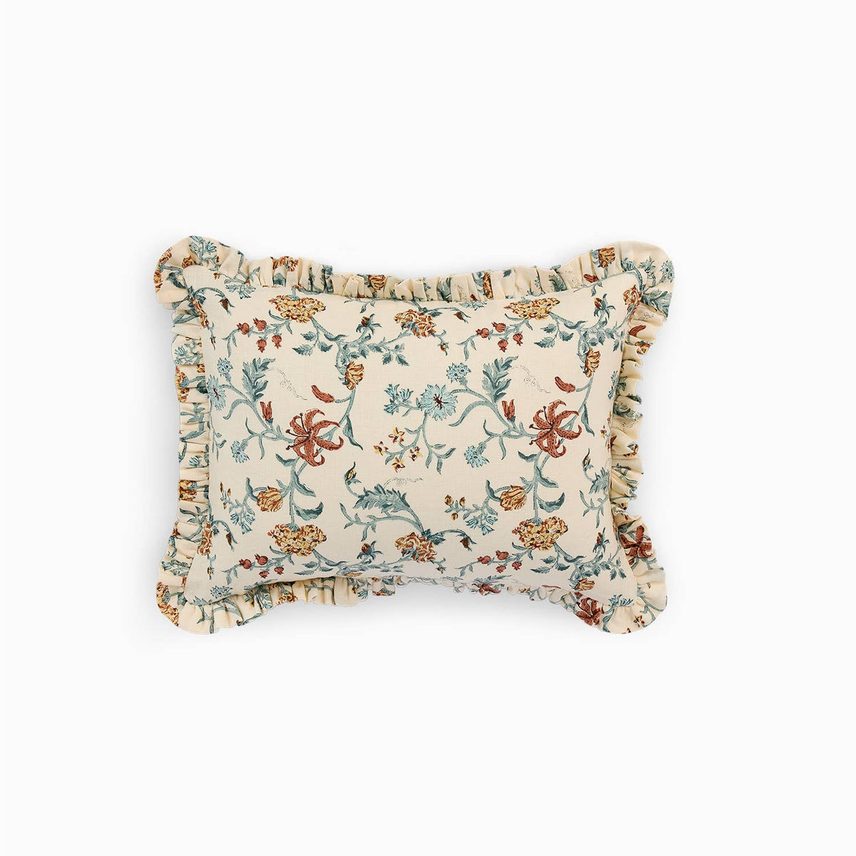 Block Printed Ruffled Cushion Cover - Mustard Vana