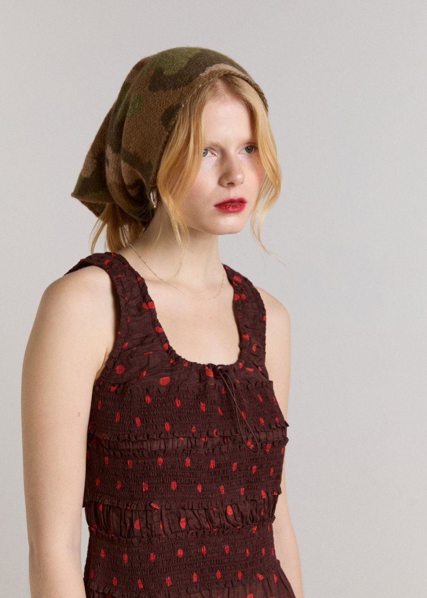 Damson Madder Cynthia Sheer Midi Dress - Burgundy Spot
