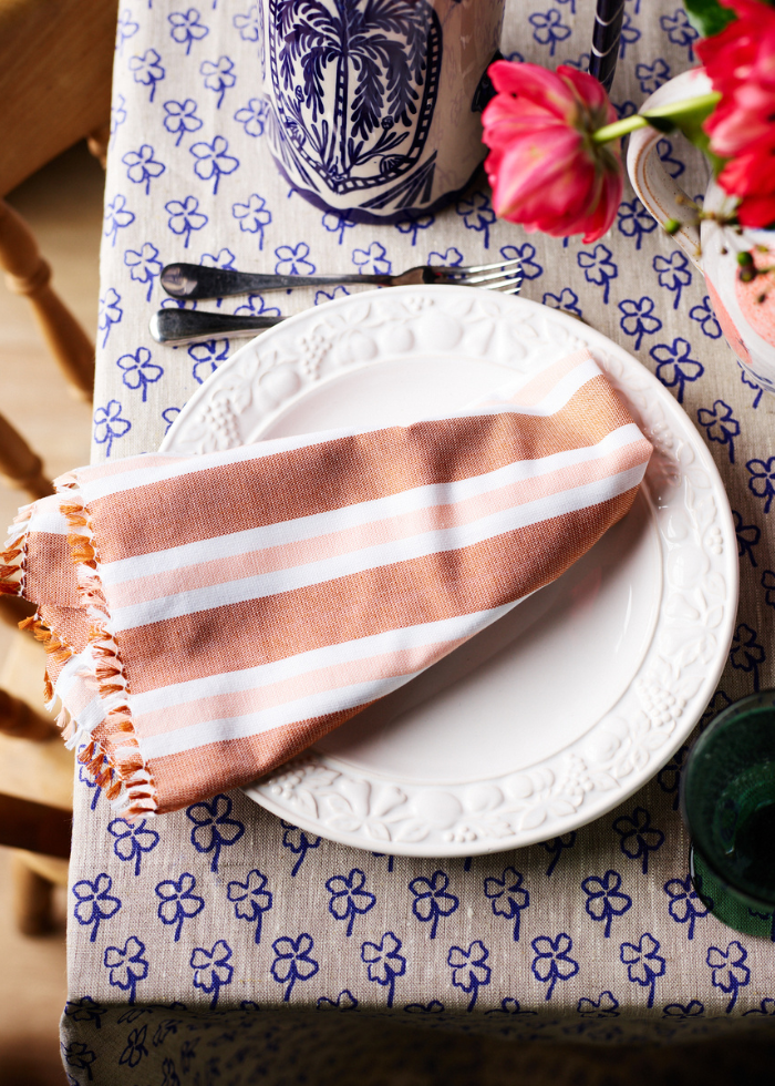 Woven Stripe Peach Napkins, Set of 6 Bonnie and Neil