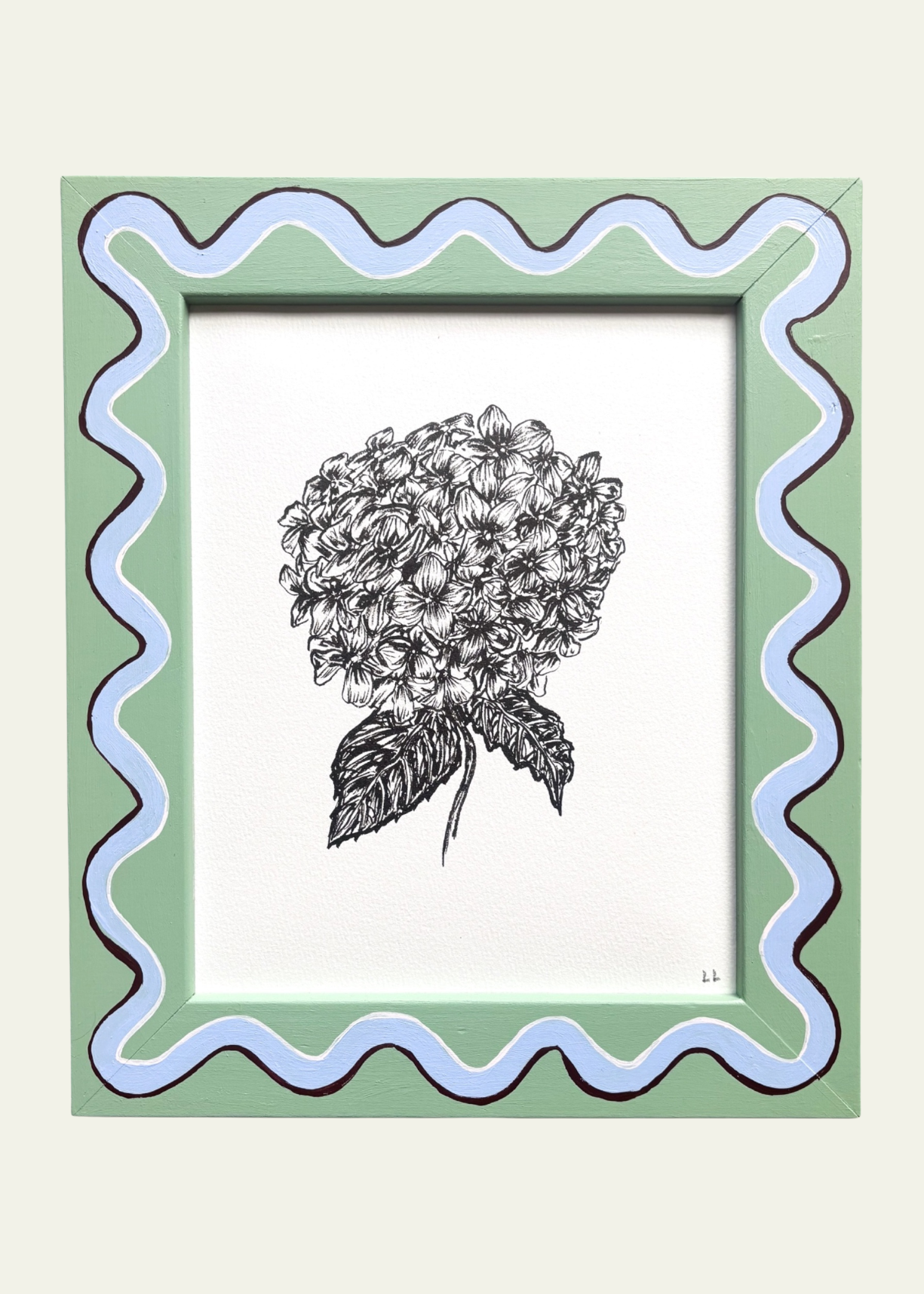 Green &amp; Blue Wiggle Hydrangea Original Artwork by Ley Lines