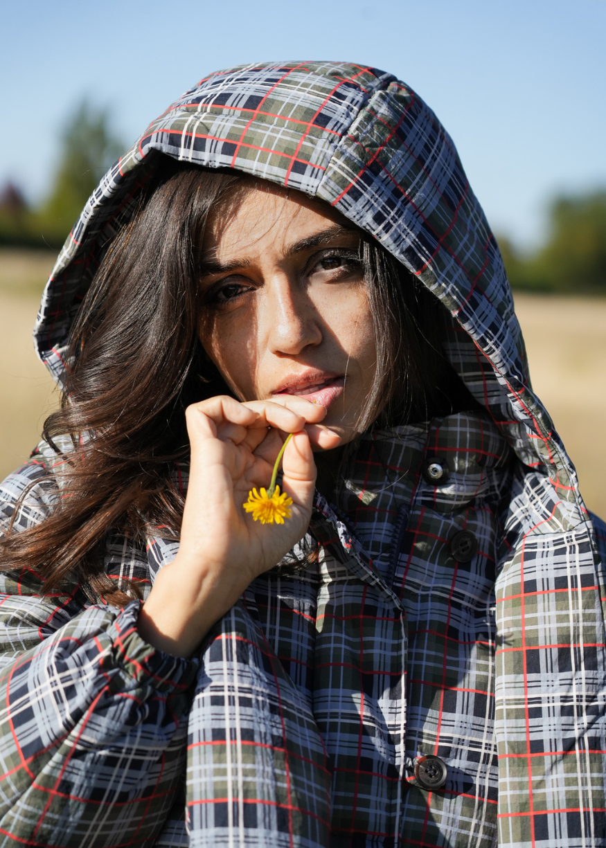 Damson Madder Pearl Hooded Puffer - Multi Check