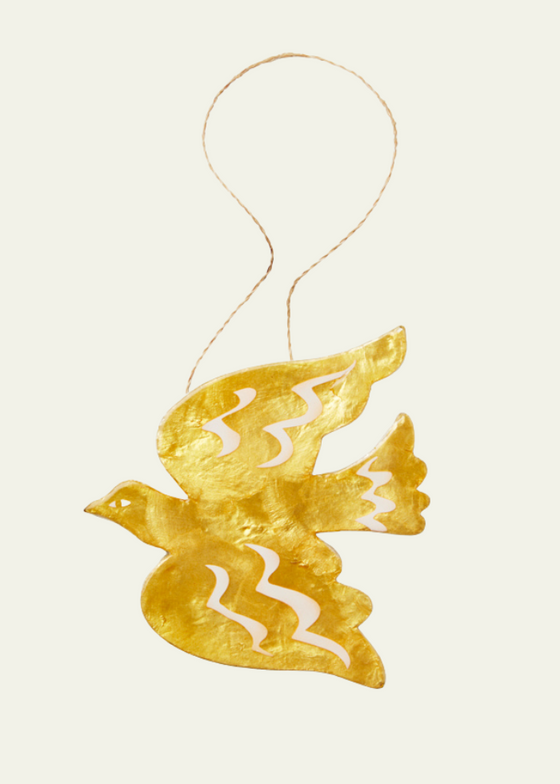 Folksy Bird Hanging Wall Tile in Gold
