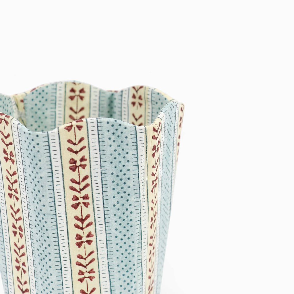 Block Printed Scalloped Pen Pot - Sky