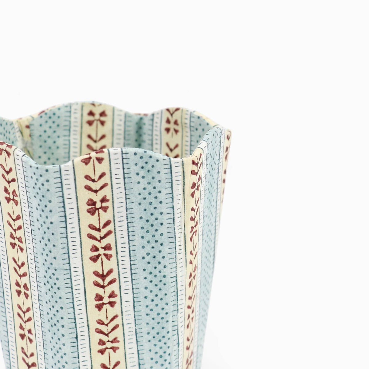 Block Printed Scalloped Pen Pot - Sky