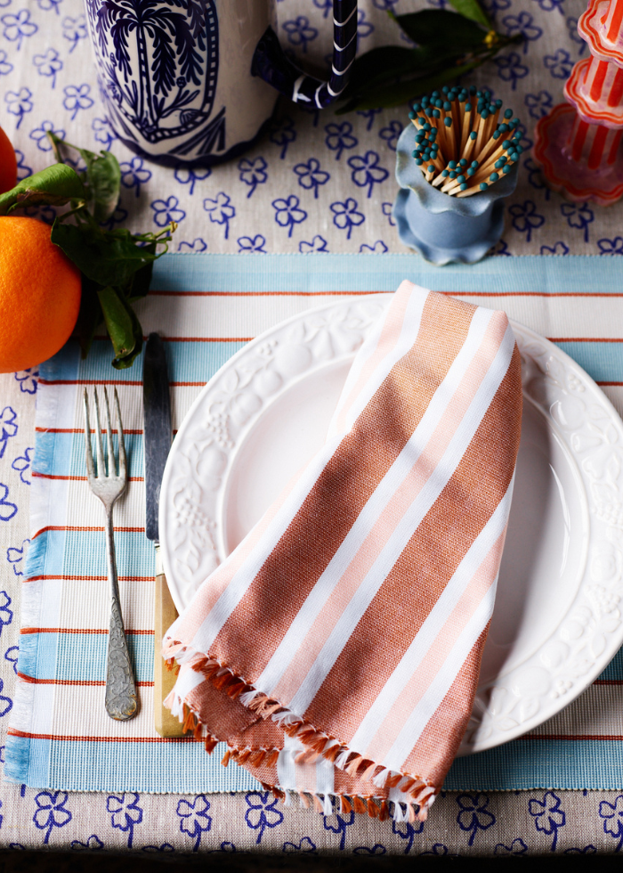 Woven Stripe Peach Napkins, Set of 6 bonnie and neil