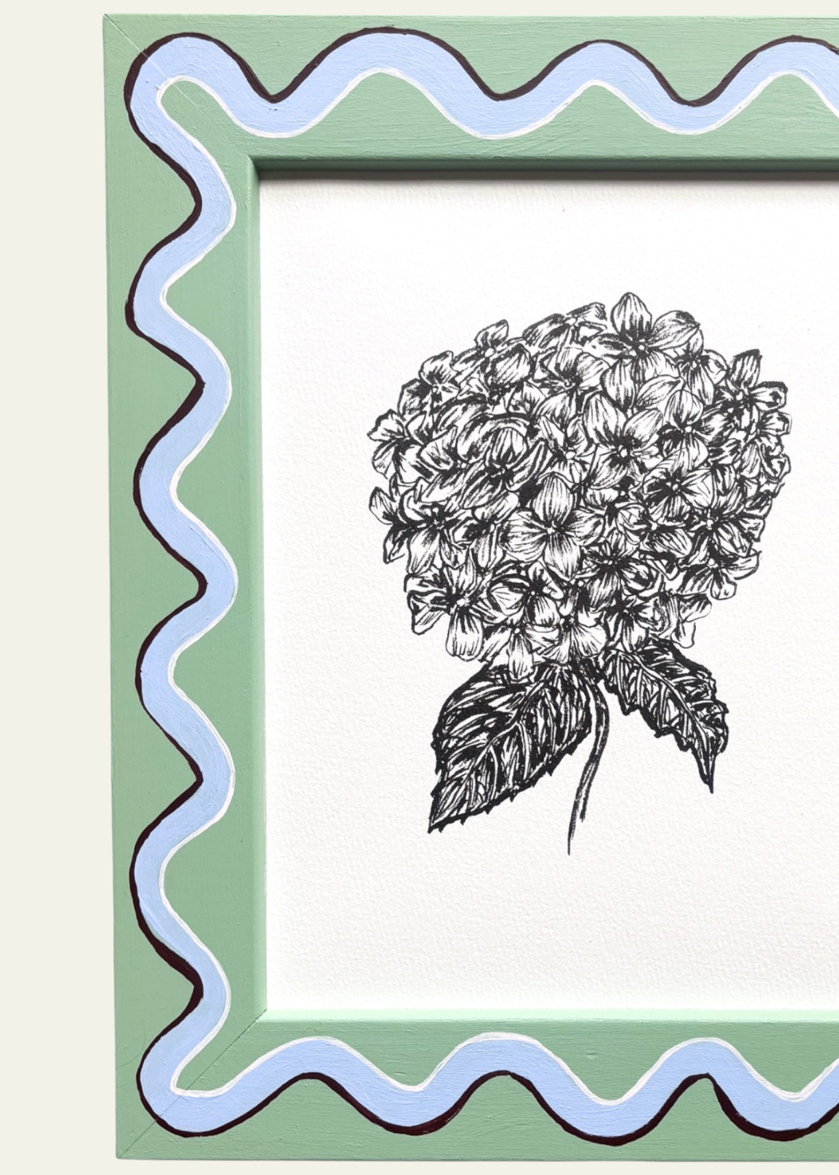 Green &amp; Blue Wiggle Hydrangea Original Artwork by Ley Lines