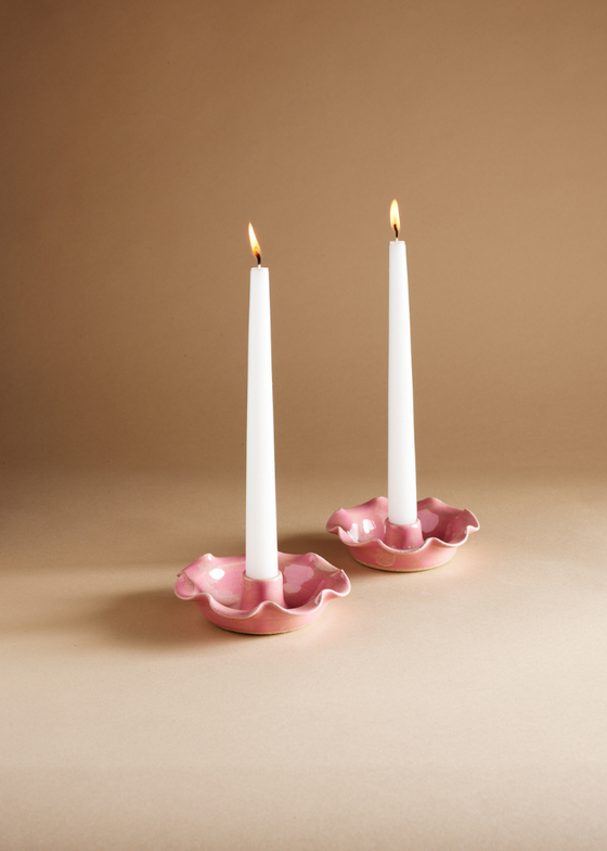 Pink Frill Ceramic Candlestick