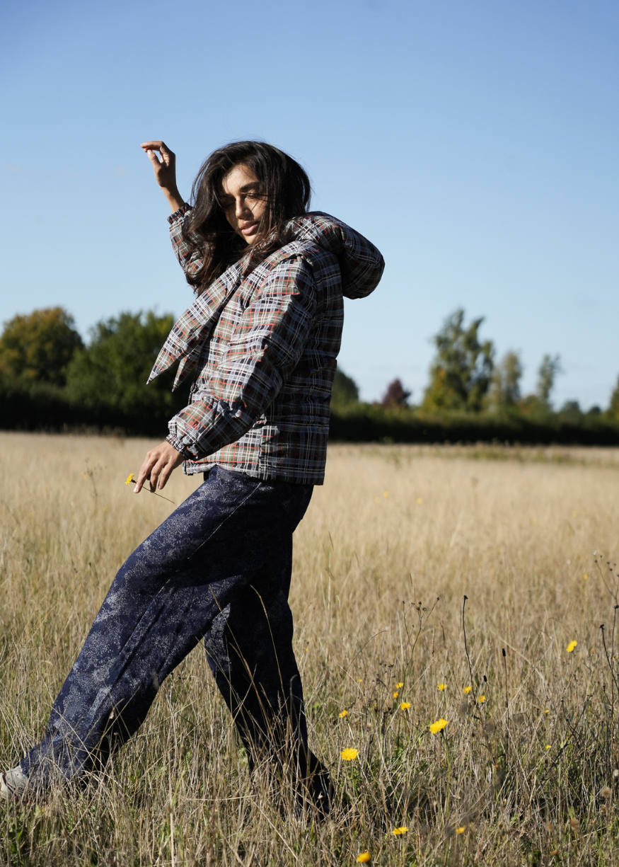 Damson Madder Pearl Hooded Puffer - Multi Check