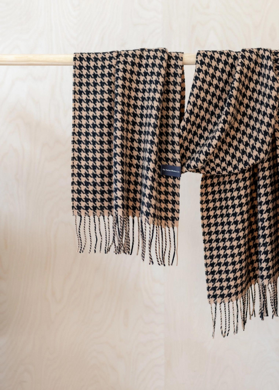 TBCo Lambswool Oversized Scarf in Camel Houndstooth
