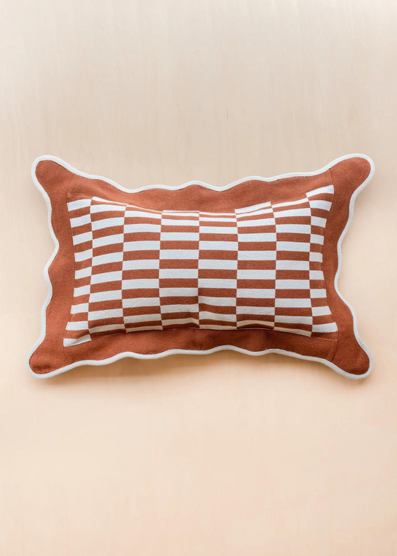TBCo Cotton Scallop Cushion Cover  in Rust Checkerboard