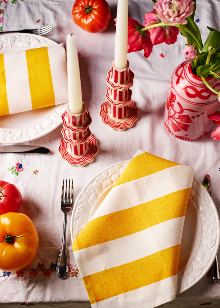 Striped Candlestick with Scalloped Edge