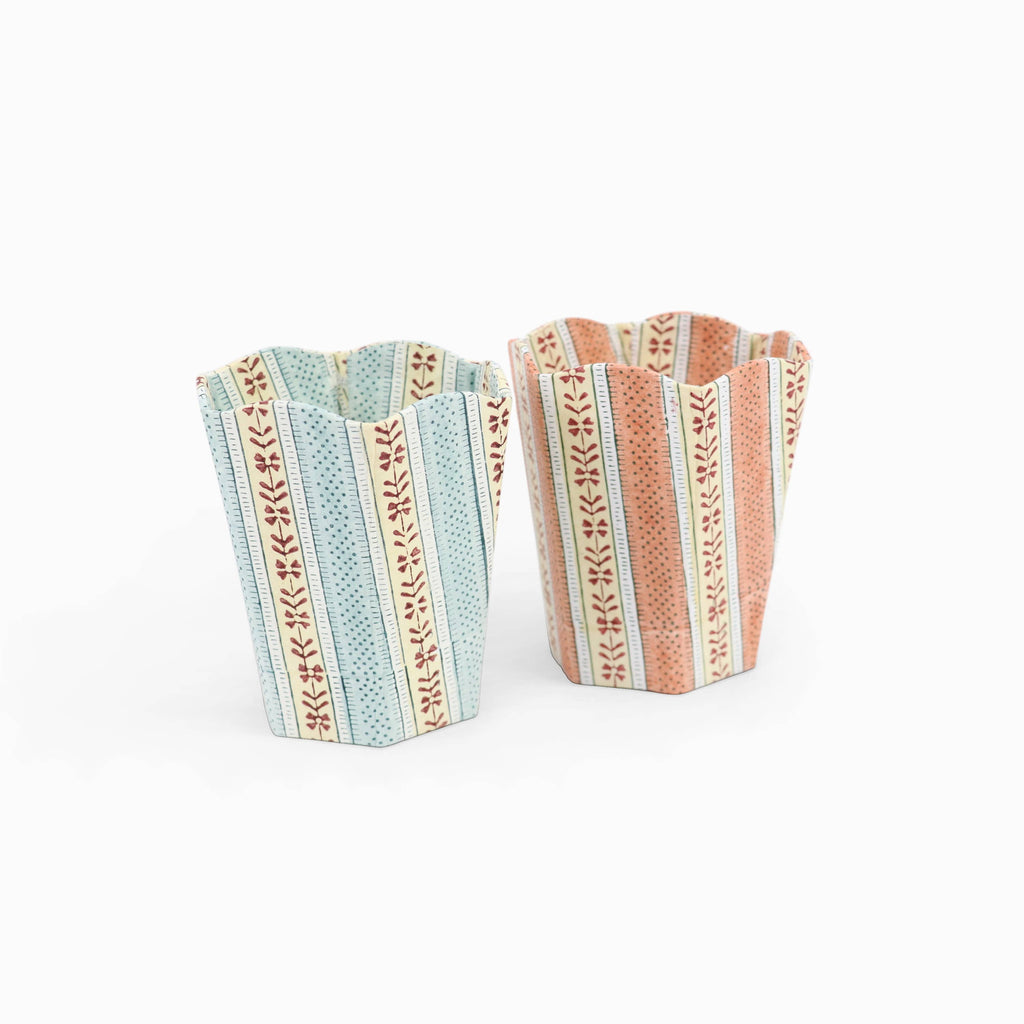 Block Printed Scalloped Pen Pot - Brick Red
