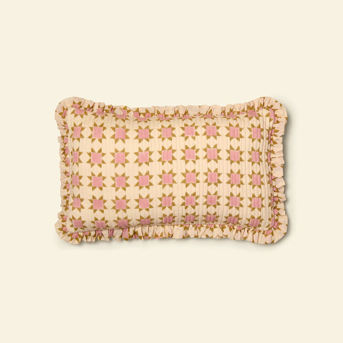 YONDER. quilted frill cushion cover, Prairie Honey, small