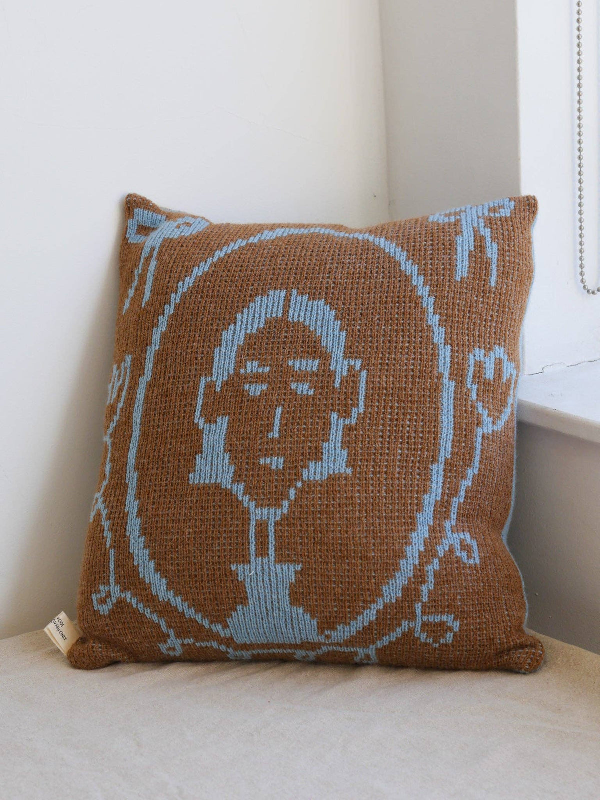 Saffy McNamara - Reversible Folk Cushion - Blue & Brown