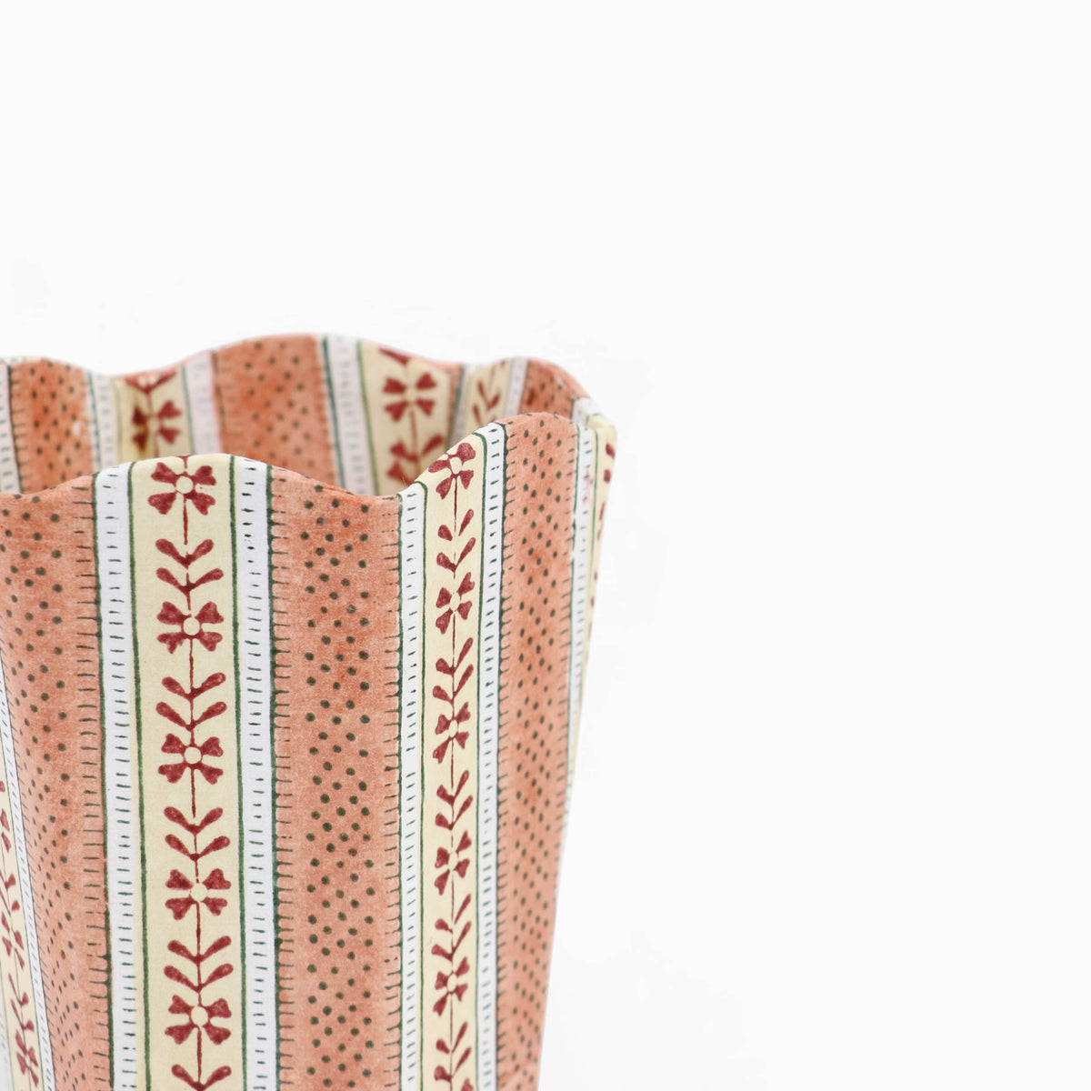 Block Printed Scalloped Pen Pot - Brick Red
