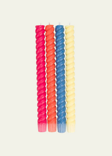  Eco Spiral Dinner Candles in Striped Mixed Brights, 4 Per Pack