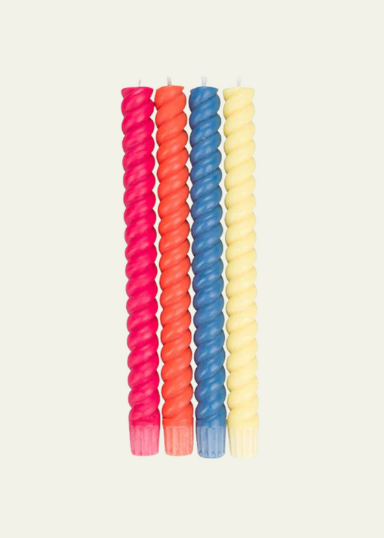 Eco Spiral Dinner Candles in Striped Mixed Brights, 4 Per Pack