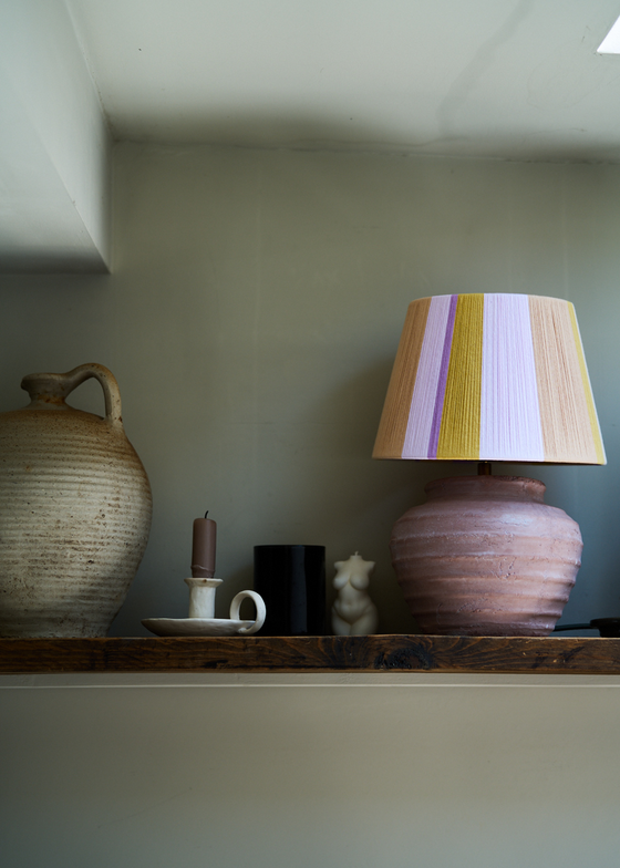 LovingString Handwoven String Drum Lampshade in Lilac & Yellow