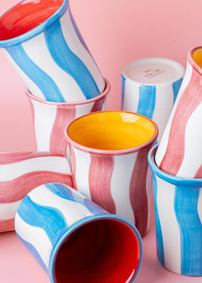 Ceramic Tumbler in Pink & White Stripes