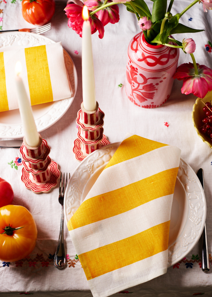 Striped Candlestick with Scalloped Edge