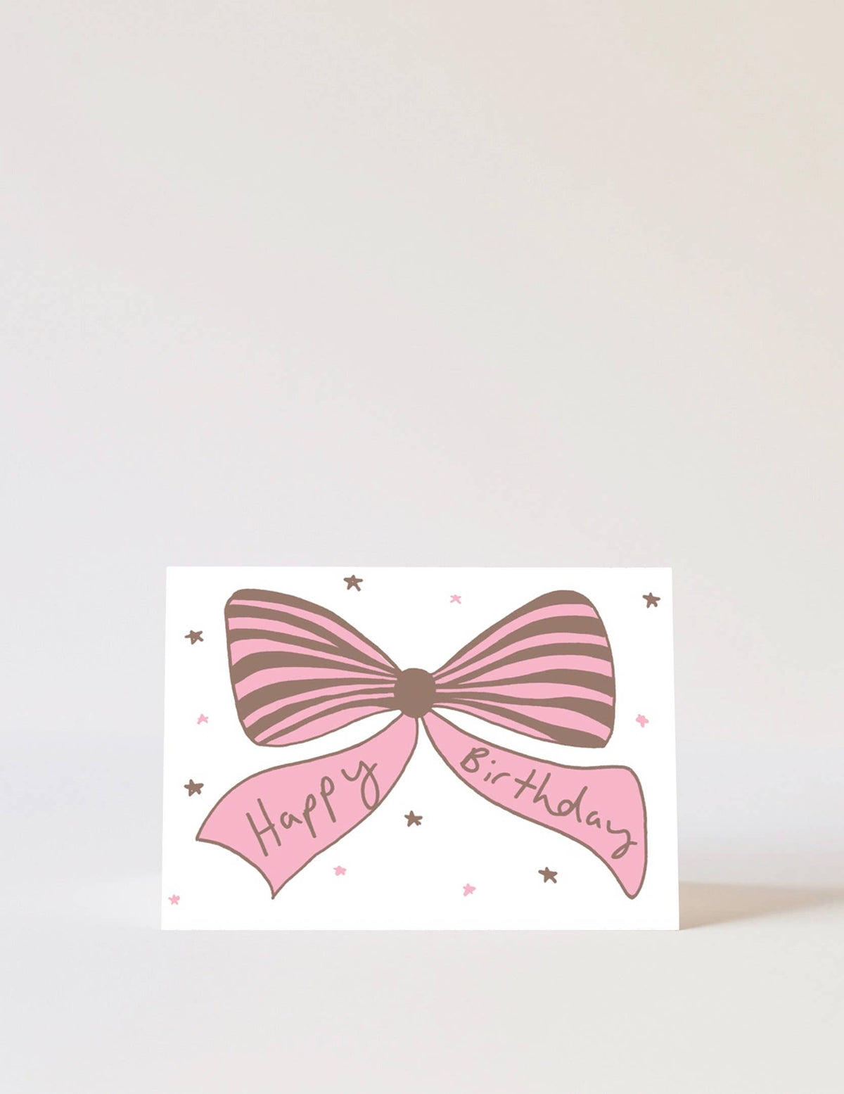 Heather Evelyn - Bow Birthday Card Brown & Pink: Pink / Matte