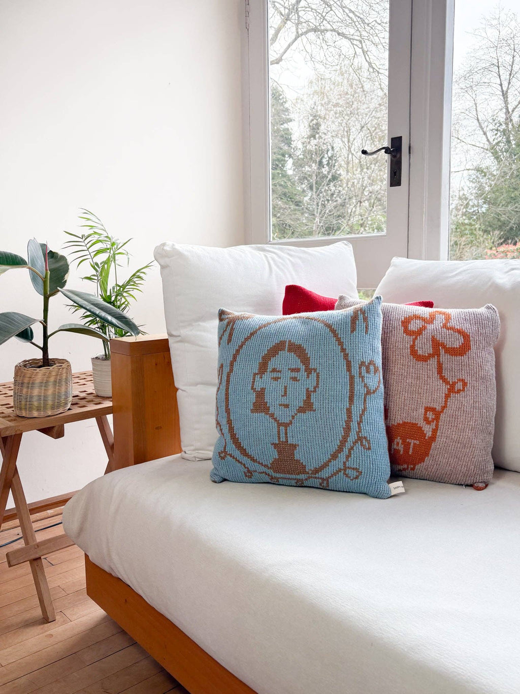Saffy McNamara - Reversible Folk Cushion - Blue & Brown