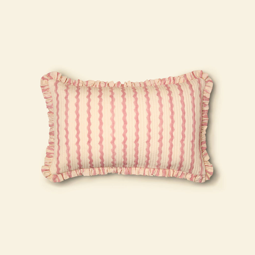 YONDER. - Cotton Quilted Frill Cushion Cover - Ripple - Ice Cream - M