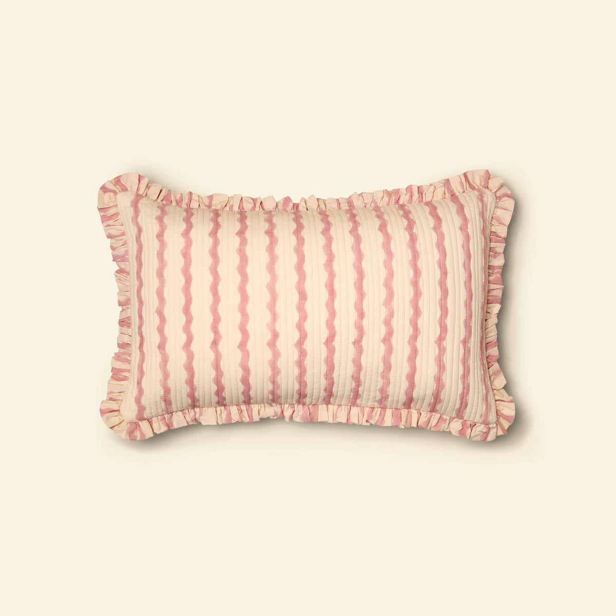 YONDER. - Cotton Quilted Frill Cushion Cover - Ripple - Ice Cream - M