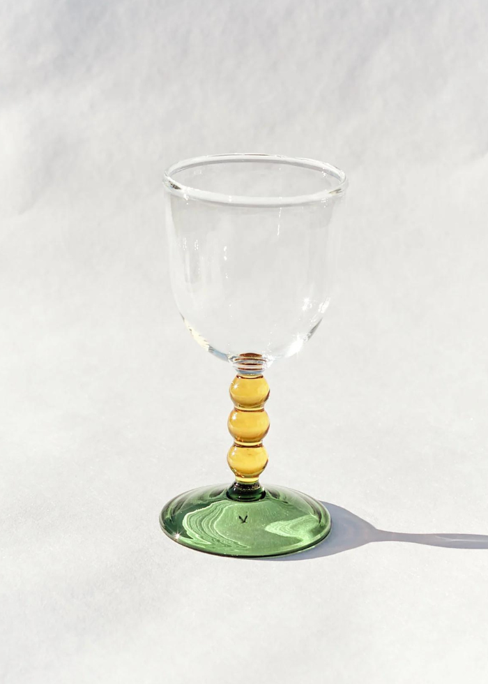 Hand Blown Circle Stem Wine Glass in Yellow/Green by Barton Croft