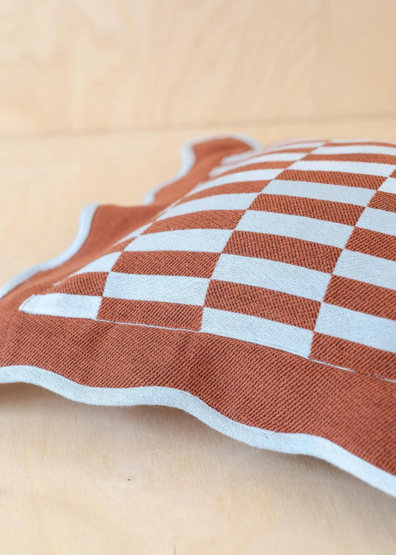 TBCo Cotton Scallop Cushion Cover  in Rust Checkerboard