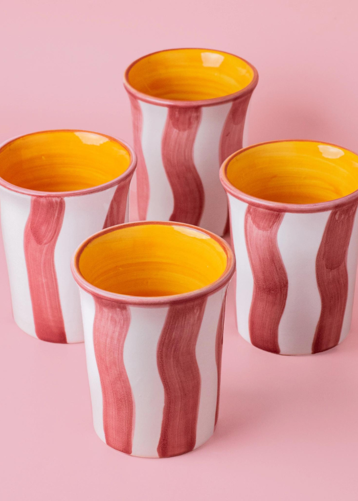 Ceramic Tumbler in Pink &amp; White Stripes