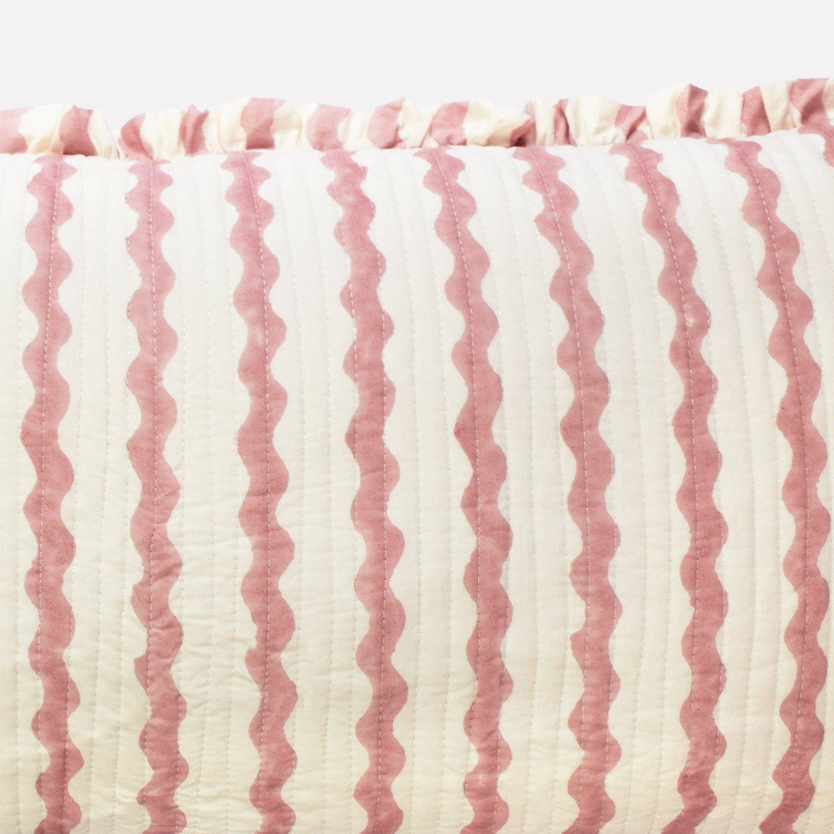YONDER. - Cotton Quilted Frill Cushion Cover - Ripple - Ice Cream - M
