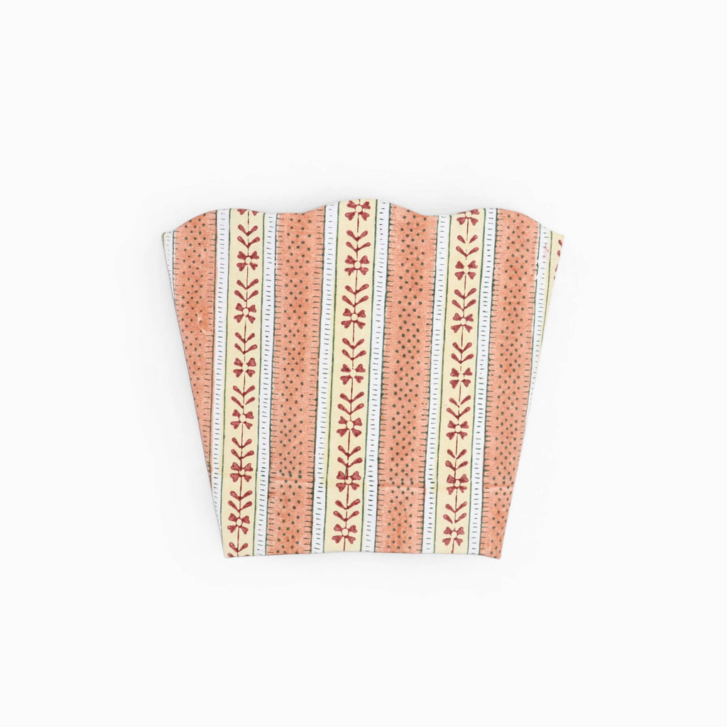 Block Printed Scalloped Pen Pot - Brick Red
