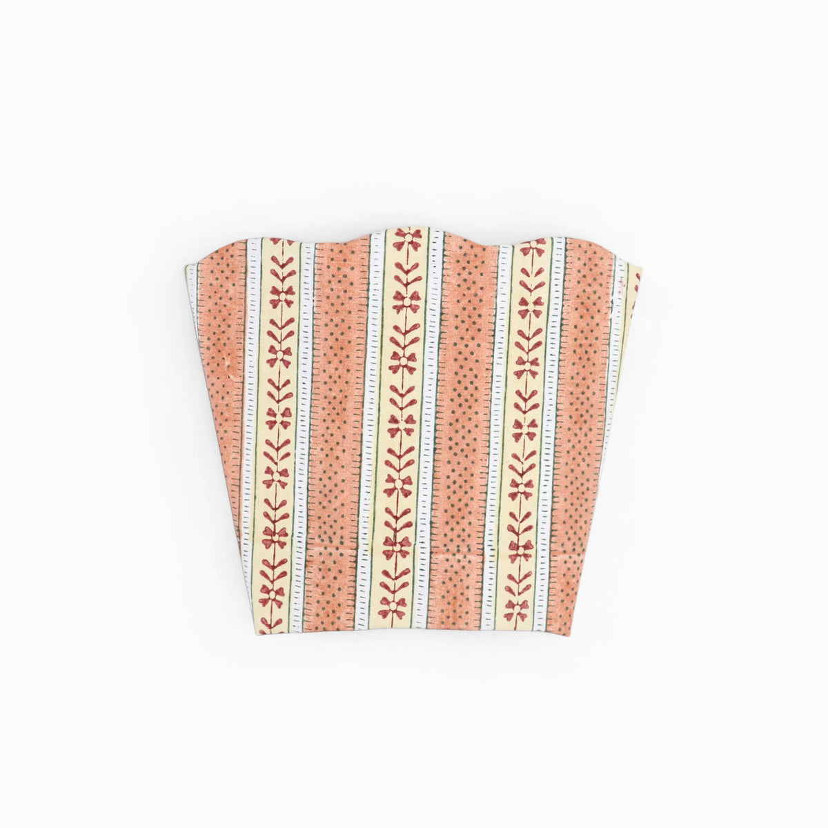 Block Printed Scalloped Pen Pot - Brick Red