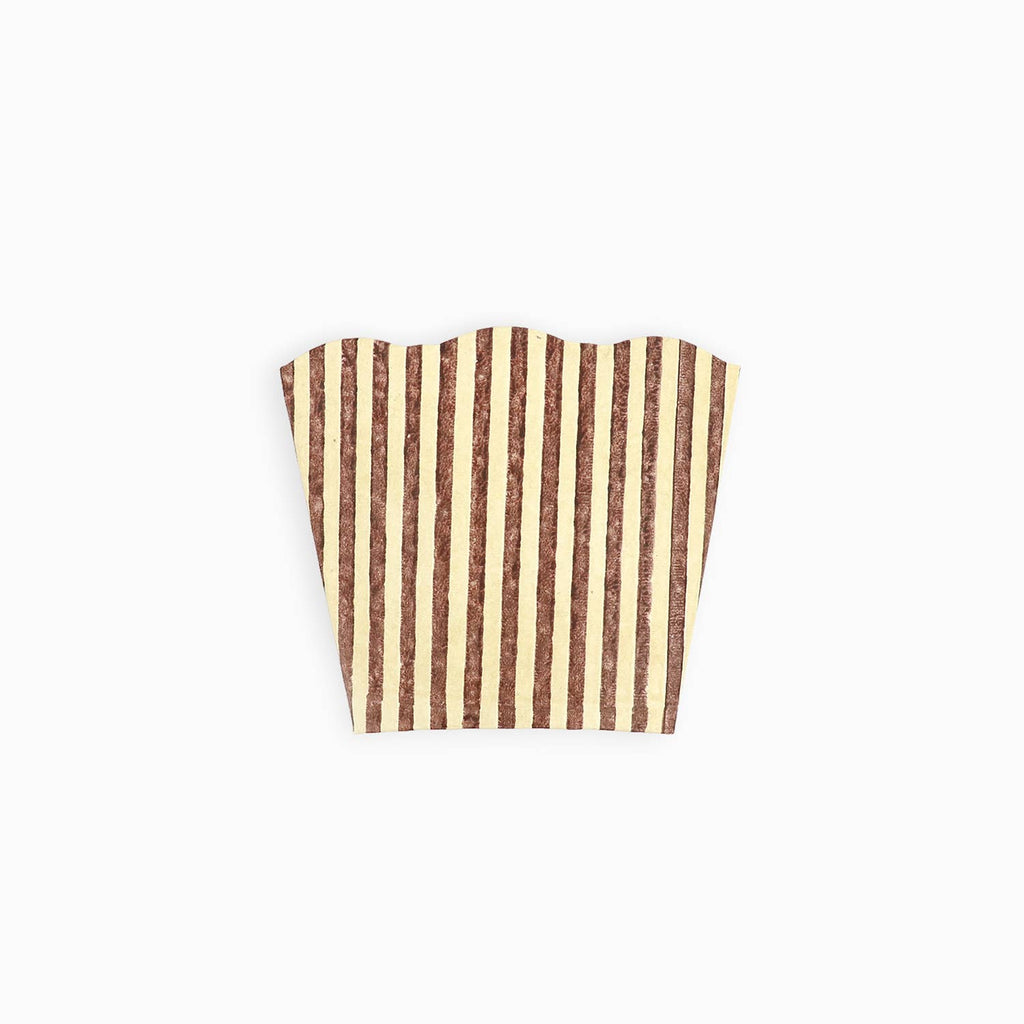 Block Printed Scalloped Pen Pot - Yellow & Brown Stripe