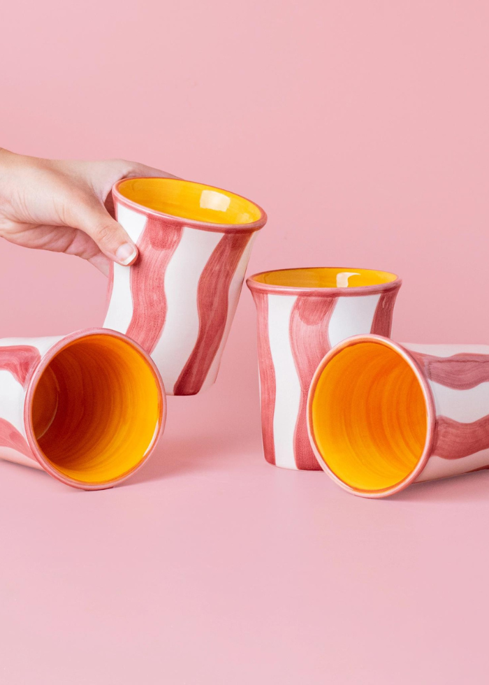 Ceramic Tumbler in Pink &amp; White Stripes