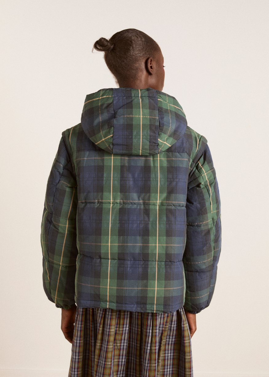 Damson Madder Pearl Hooded Puffer - Navy Check