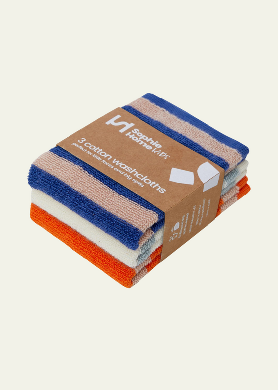 Sophie Home Striped Terry Washcloths: Cobalt, Orange & Aqua