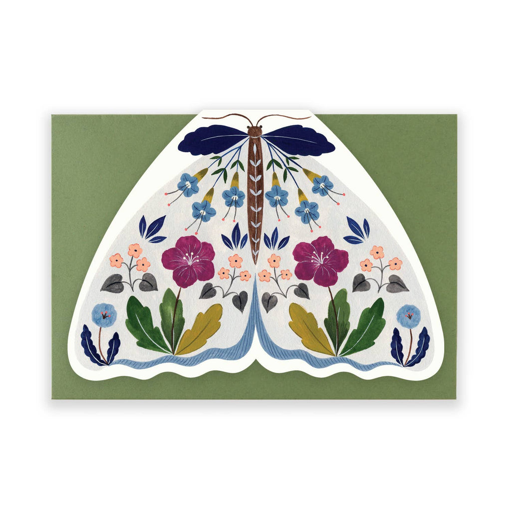 Flora Waycott - Floral Moth Shaped Card - Grey