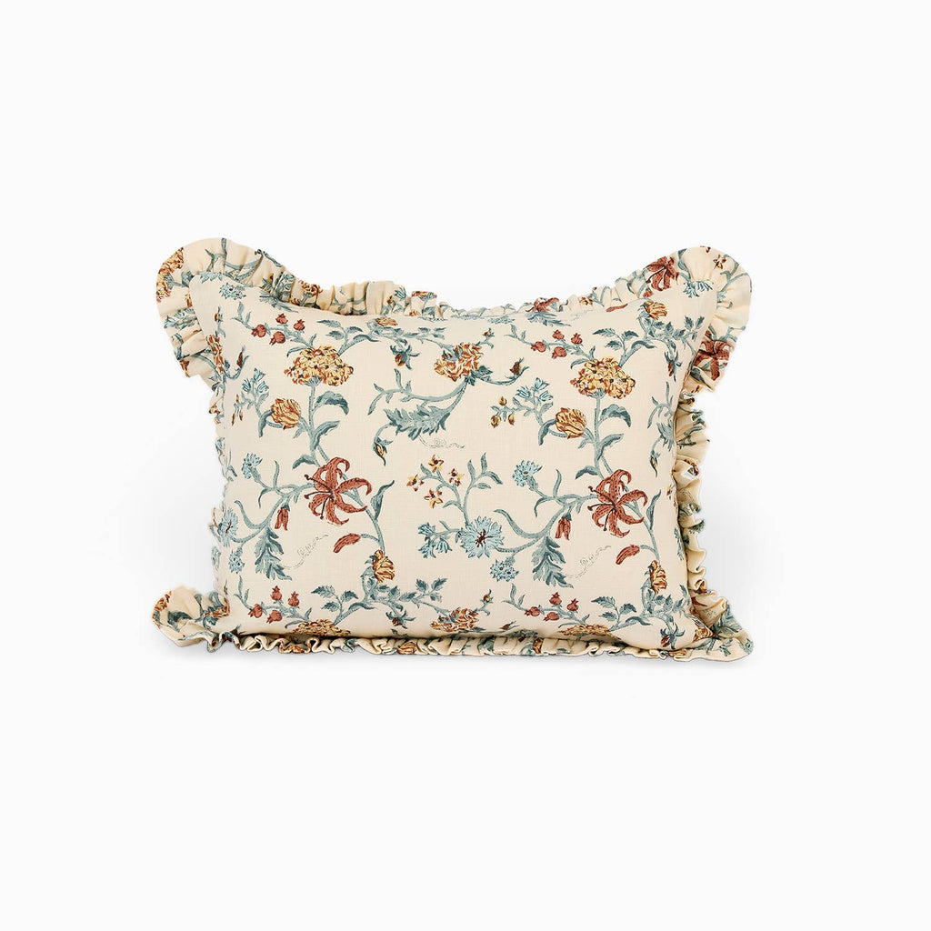 Block Printed Ruffled Cushion Cover - Mustard Vana