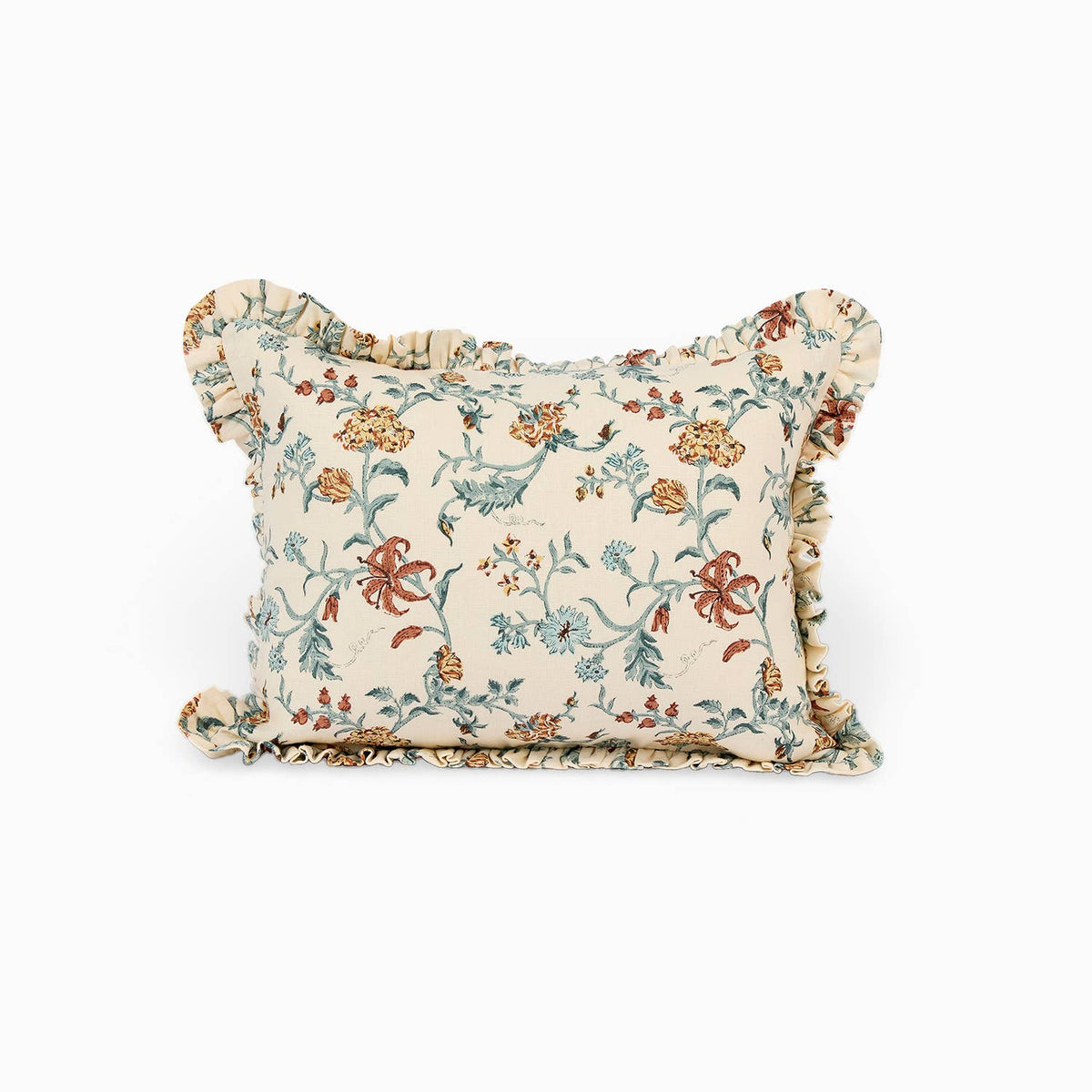 Block Printed Ruffled Cushion Cover - Mustard Vana